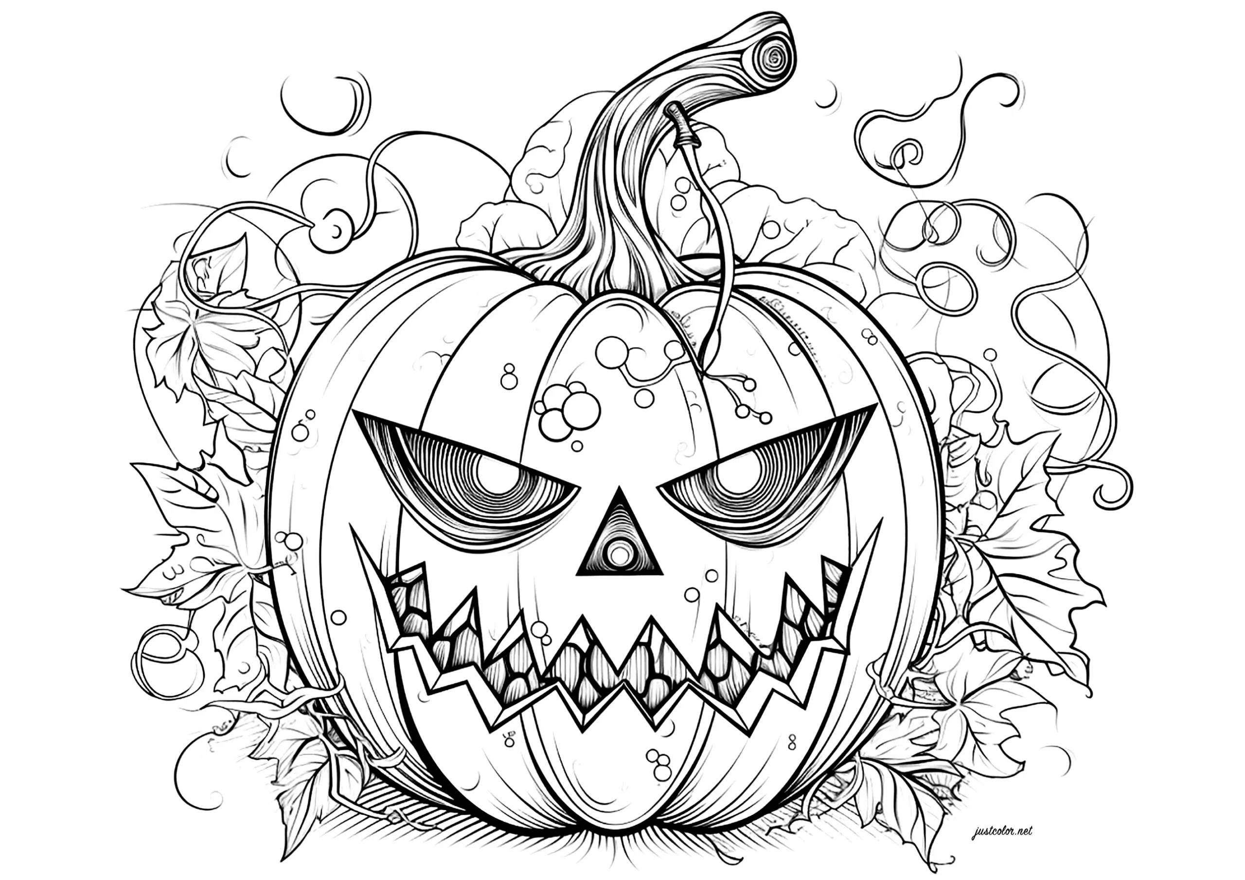 Spooky Halloween Pumpkin Halloween Coloring Pages For Adults