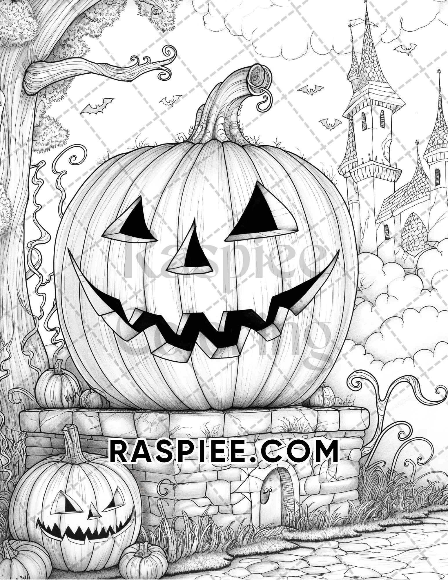 Spooky Pumpkin Halloween Adult Coloring Pages Printable PDF Instant Do RASPIEE