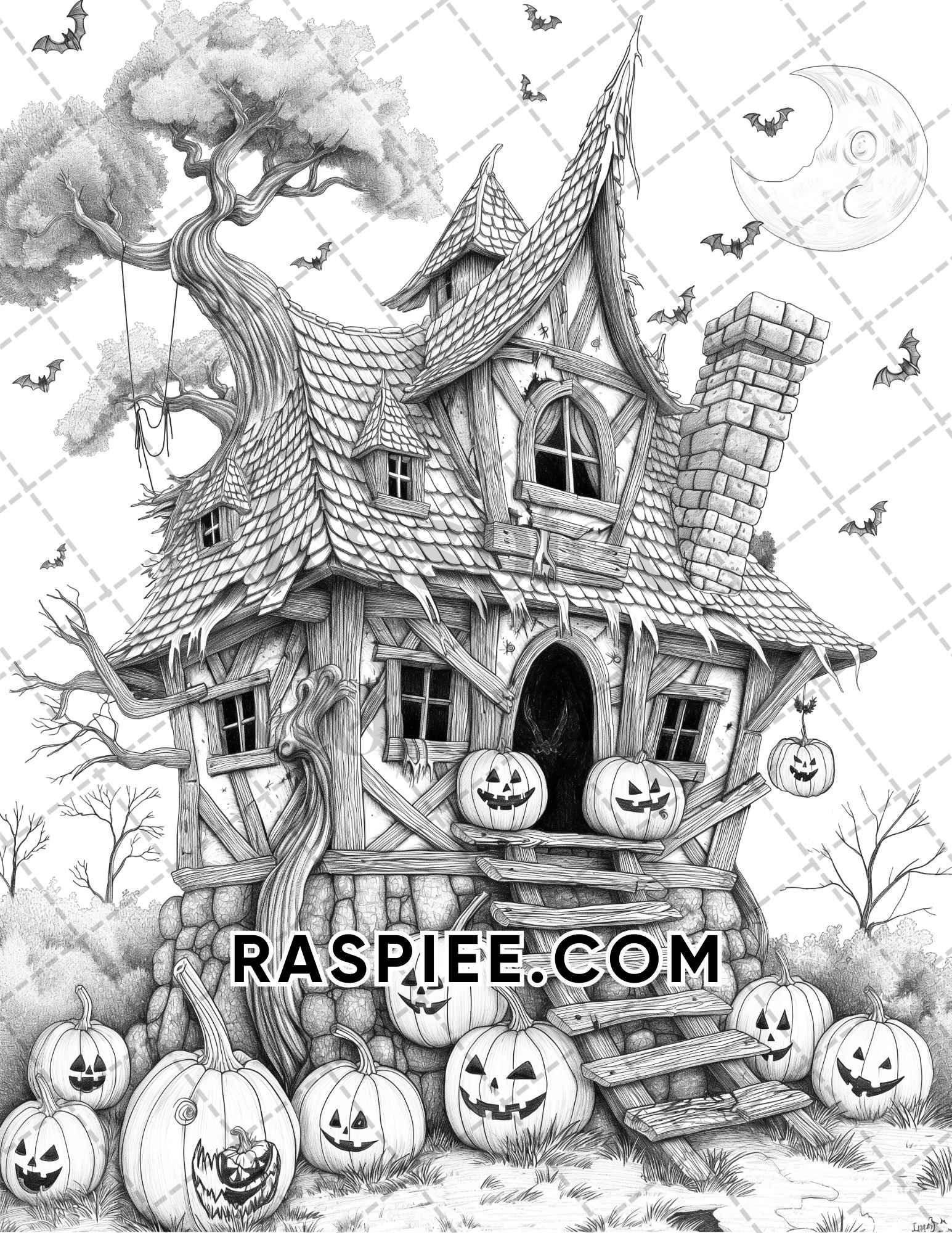 Spooky Pumpkin Halloween Adult Coloring Pages Printable PDF Instant Do RASPIEE