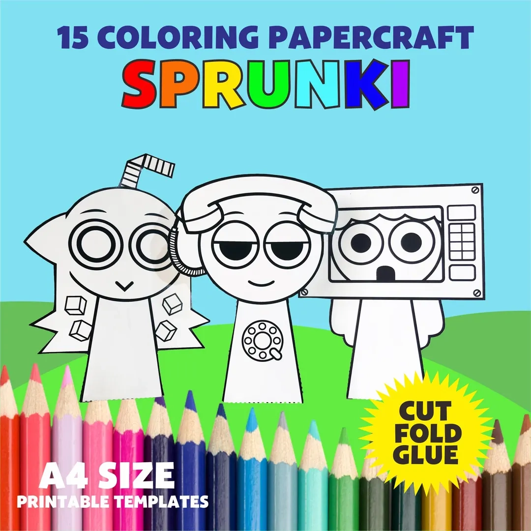 Sprunki OC And Retake Characters Coloring Papercraft Kids A4 Printable digital Download PDF Etsy