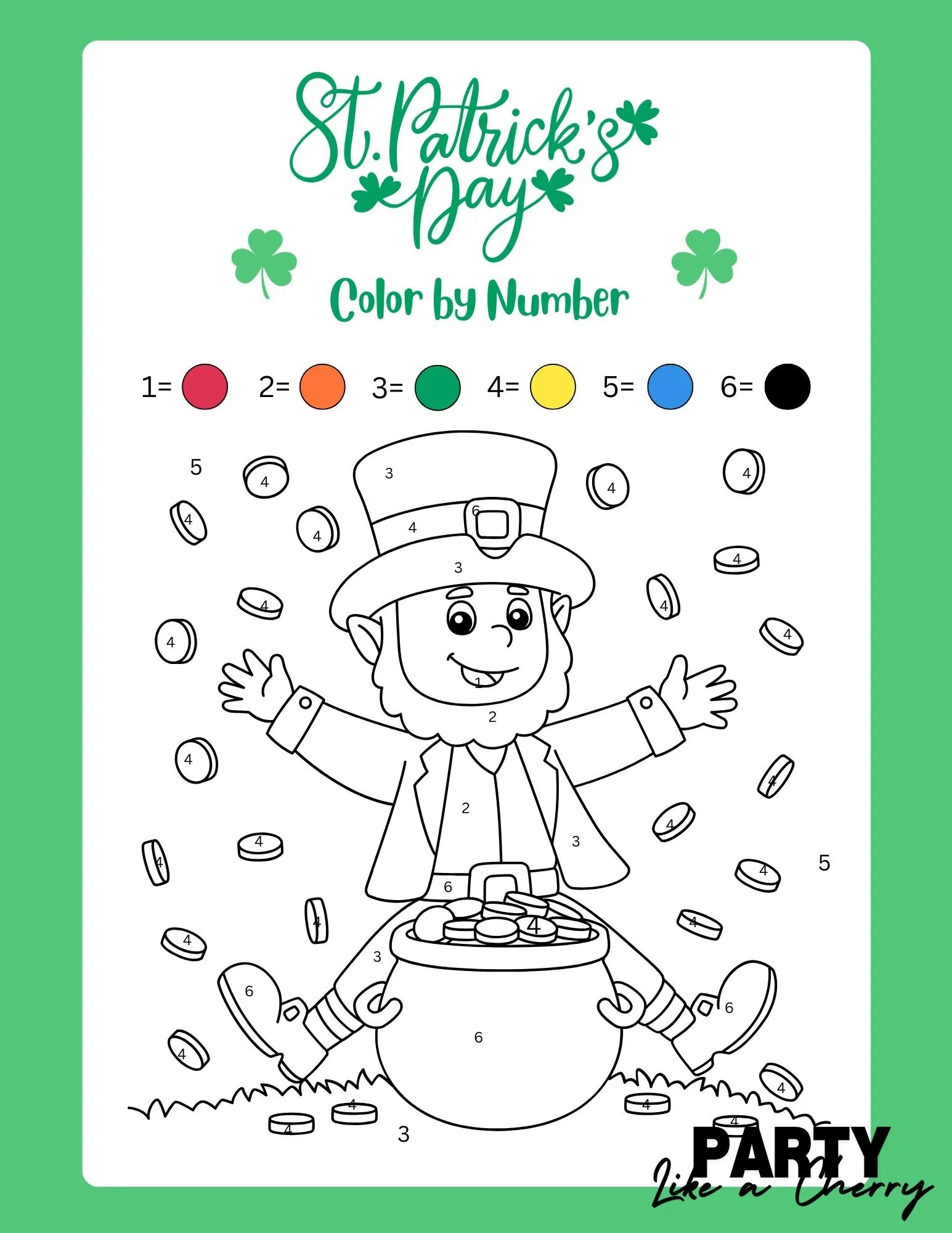 St Patrick s Day Color By Number Printable Party Like A Cherry