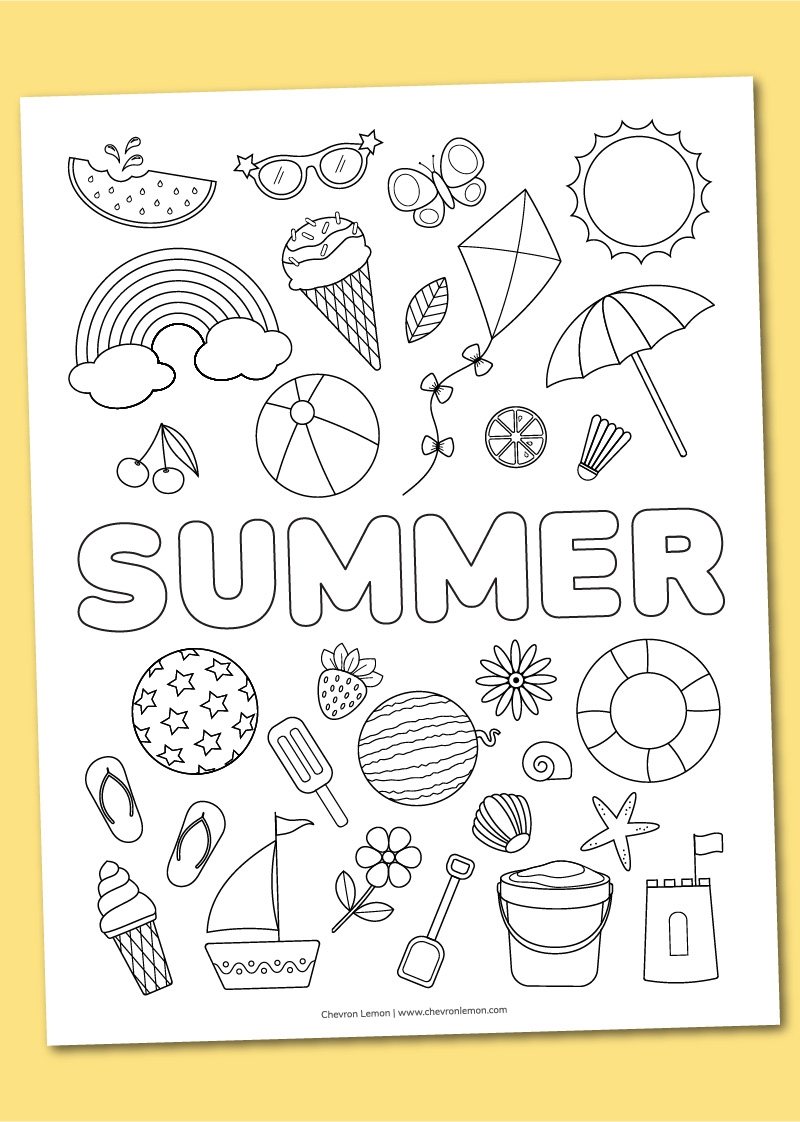 Summer Coloring Page Chevron Lemon