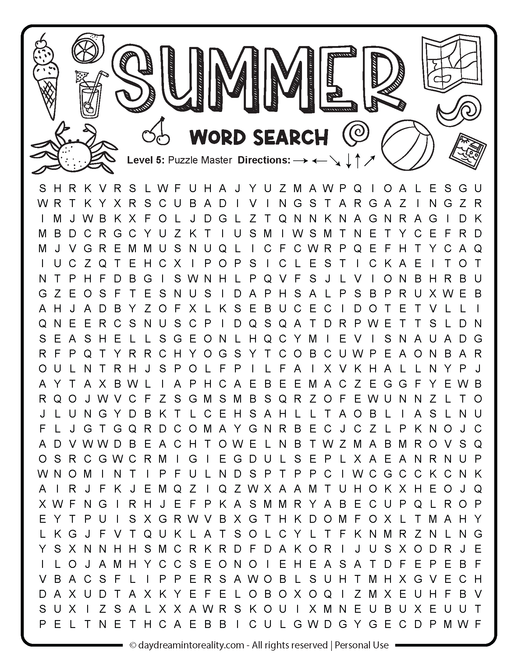 Summer Word Search Free PDF Printables 6 Levels Of Difficulty Daydream Into Reality
