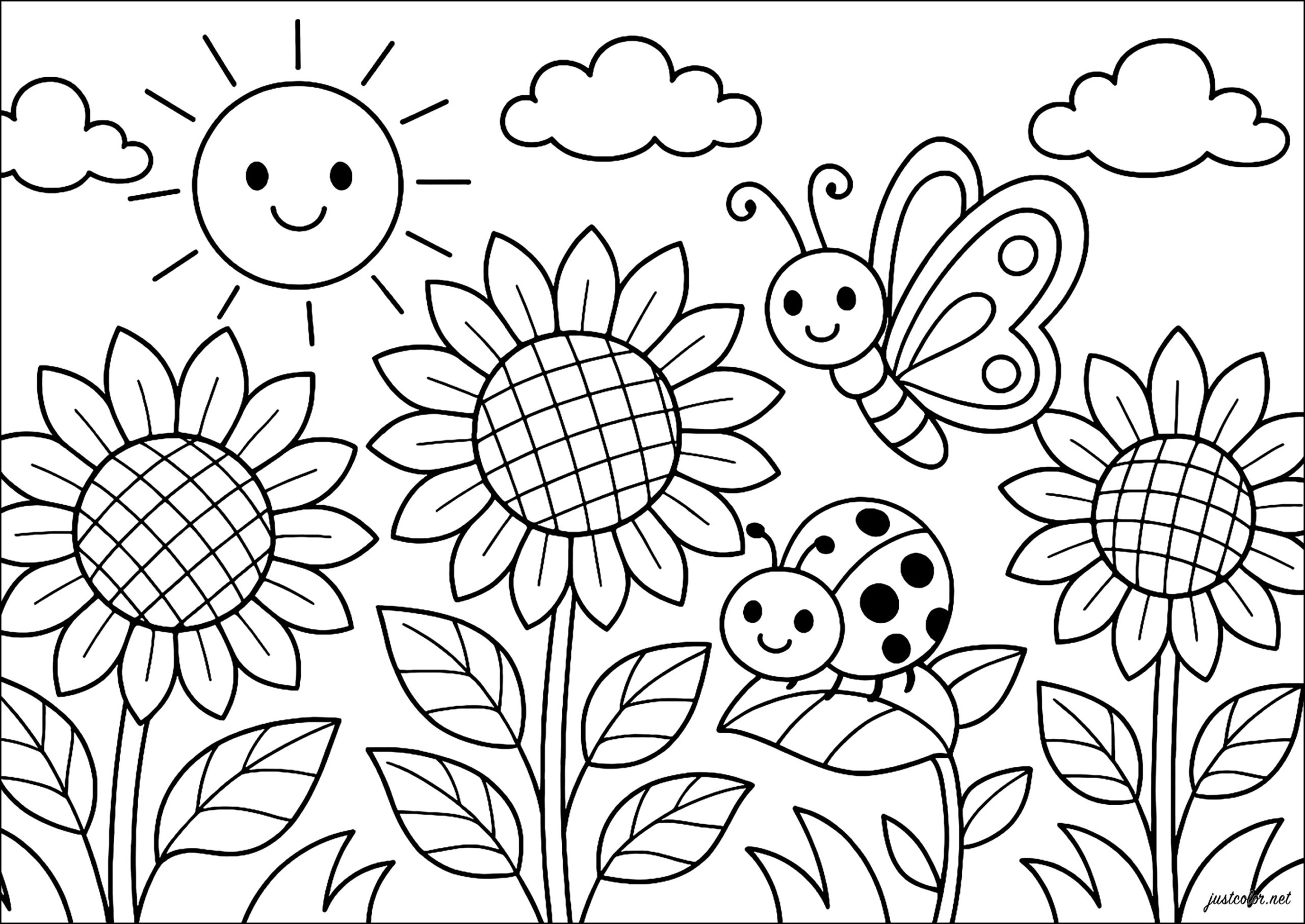 Sunny Garden Full Of Life Flower Coloring Pages For Kids Sunny Garden Full Of Life Flower Coloring Pages For Kids
