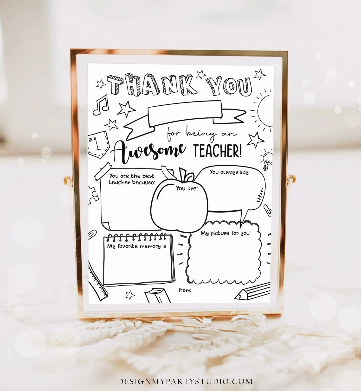 Teacher Appreciation Week Printable Teacher Appreciation Coloring Page Design My Party Studio