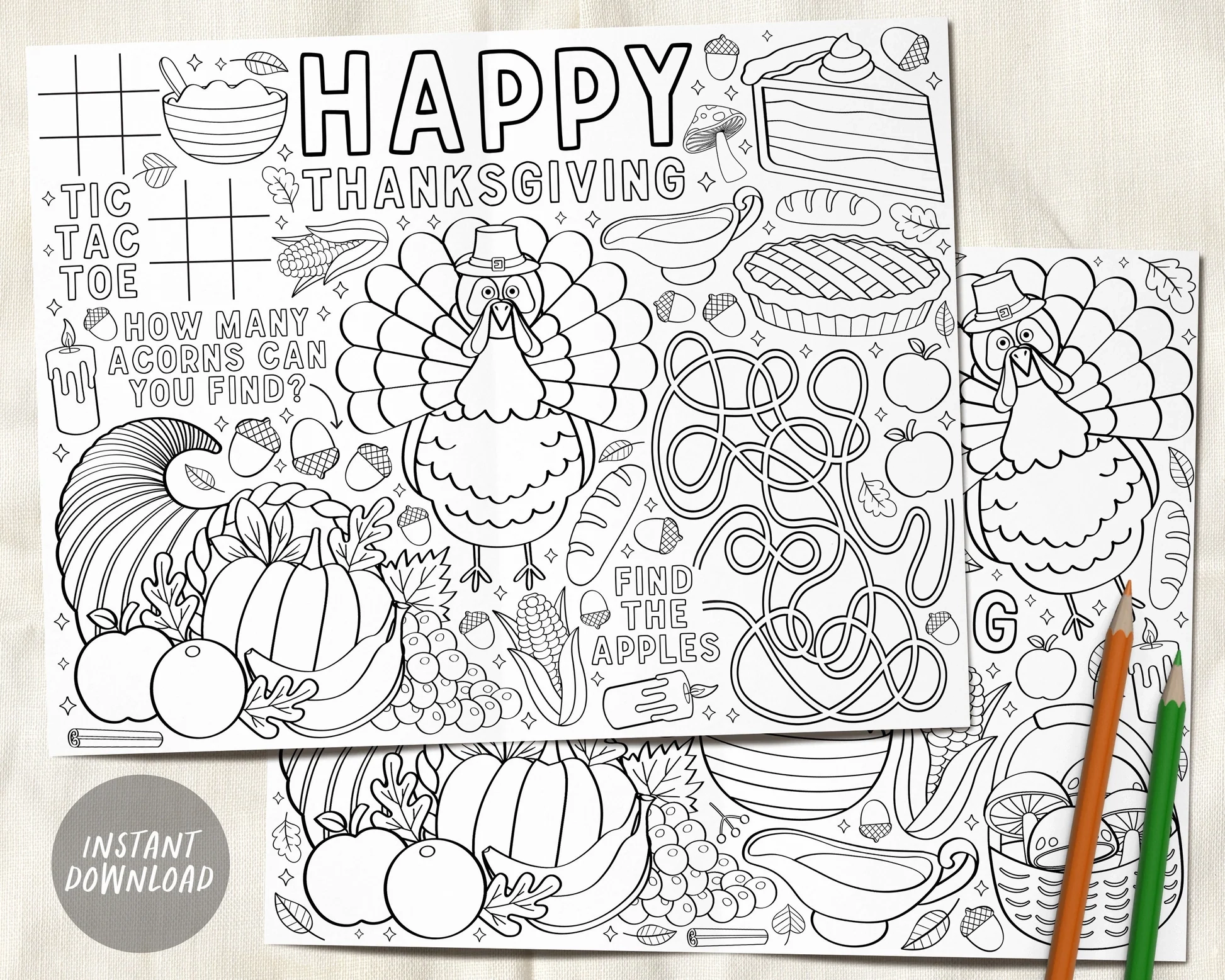 Thanksgiving Coloring Pages Placemat For Kids And Adults Fall Autumn Puff Paper Co