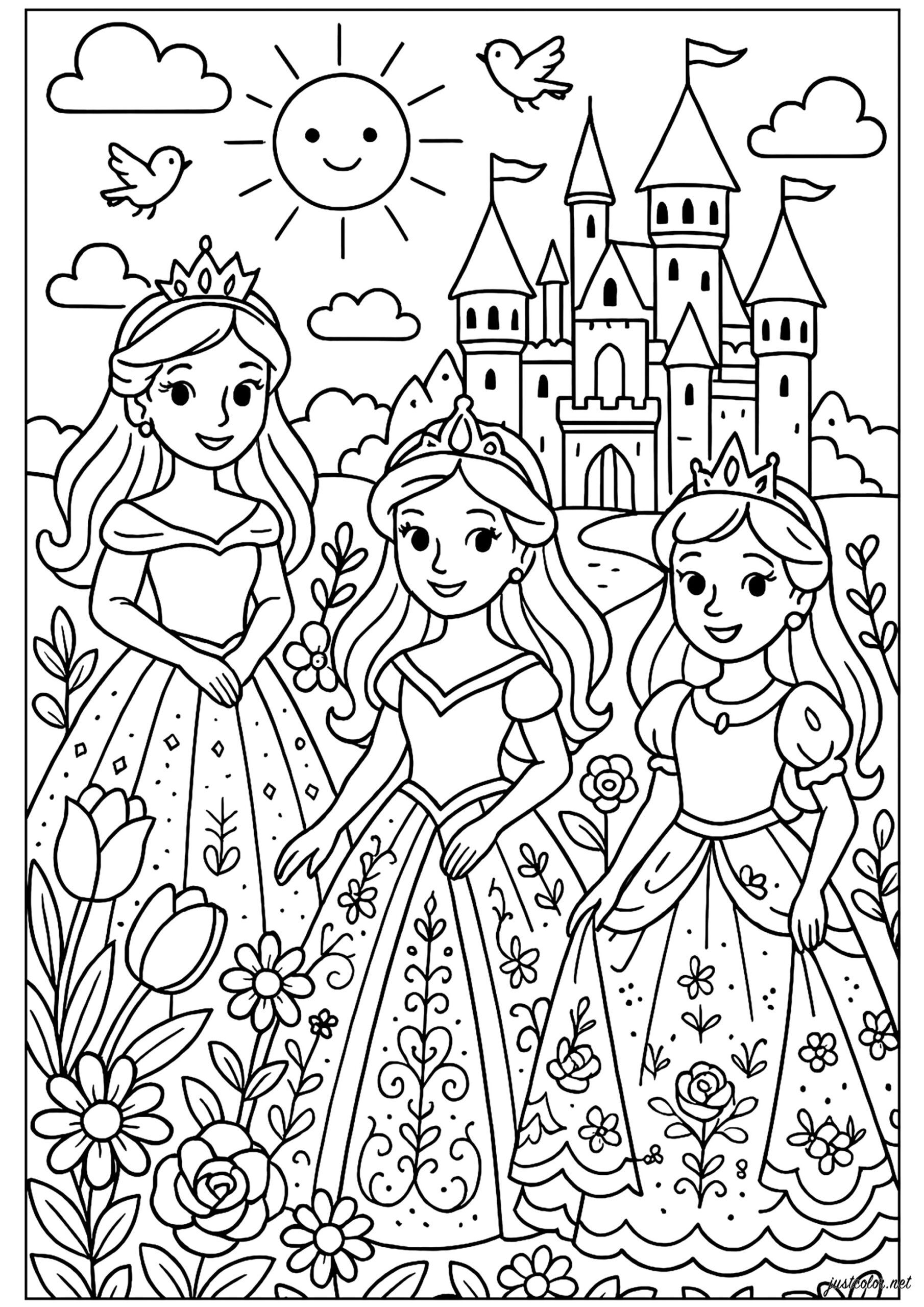 The Three Princesses Of The Fairy Kingdom Princess Coloring Pages