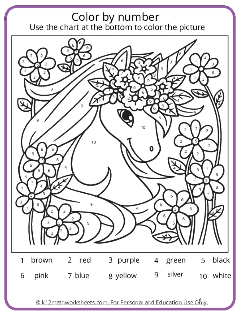 Unicorn Color By Number Pages K12 Math Worksheets Unicorn Color By Number Pages K12 Math Worksheets
