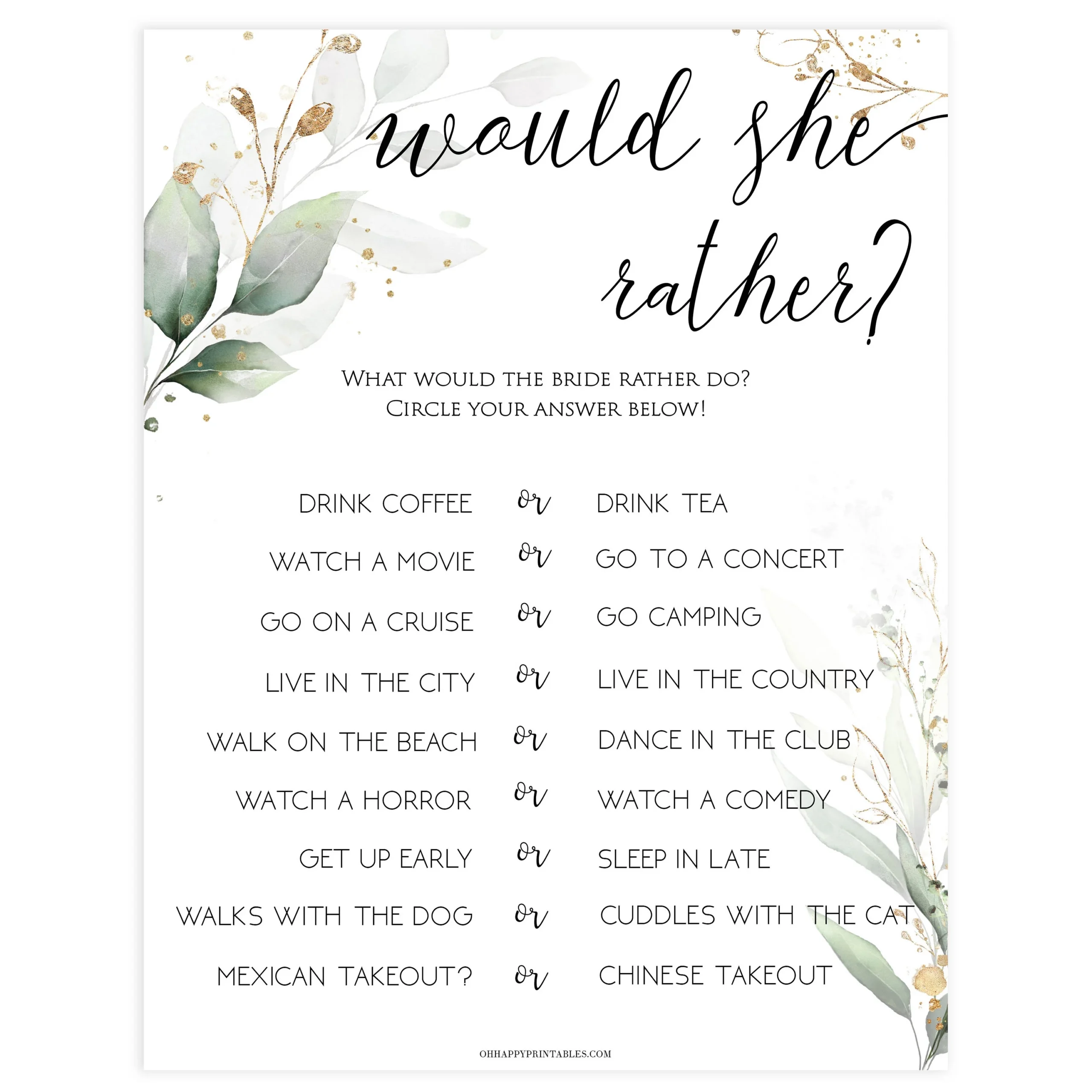 Would She Rather Bridal Game Printable Bridal Shower Games OhHappyPrintables Would She Rather Bridal Game Printable Bridal Shower Games OhHappyPrintables